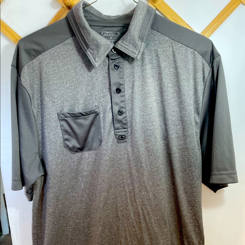 Size large gray Ogio golf polo with chest pocket.